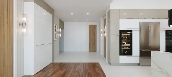 Кухня-гостиная в бежевых тонах