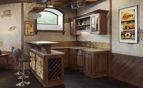Бильярдная. Зона бара и мини кухня.