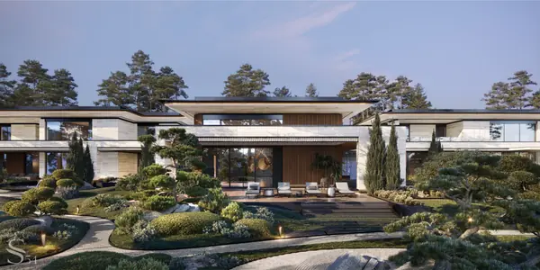 Терраса с шезлонгами во дворе СПА-блока