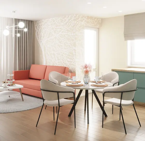 Кухня-гостиная 23  кв. м. в скандинавском стиле