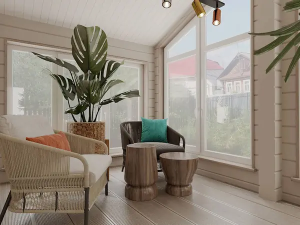 Проект коттеджа  с камином