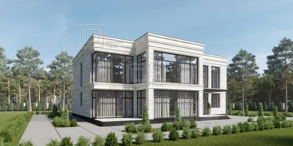 Проект дома с плоской крышей и гаражом