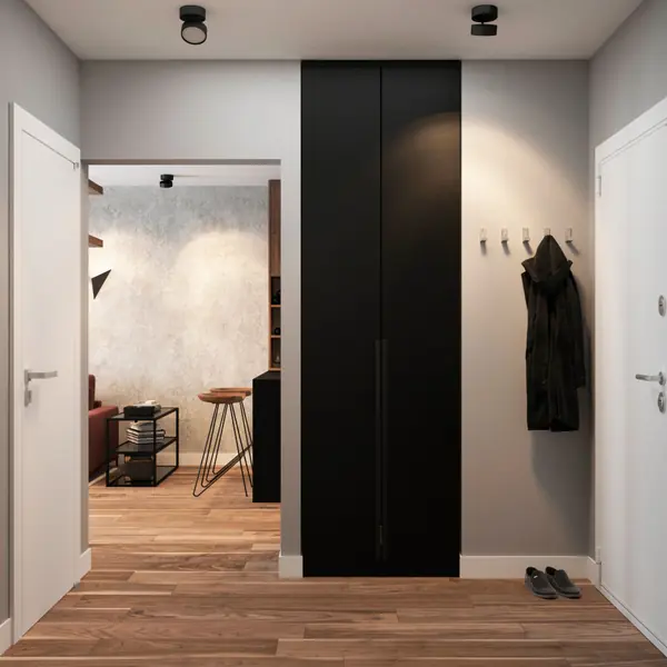 Прихожая. Вид на вход в кухню-гостиную