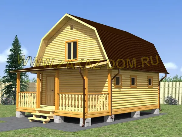 Проект бани с мансардой из бруса (6х8 м) : 2Б-11