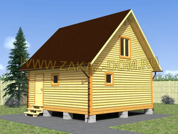 Проект бани с мансардой из бруса (6х6 м) : 2Б-10