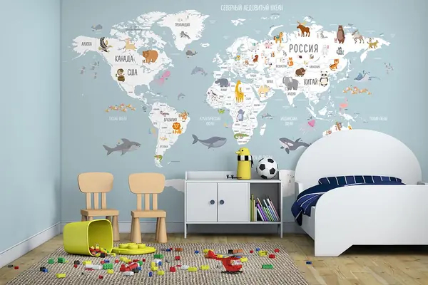 Фотообои Карта мира Азбука светло-голубая