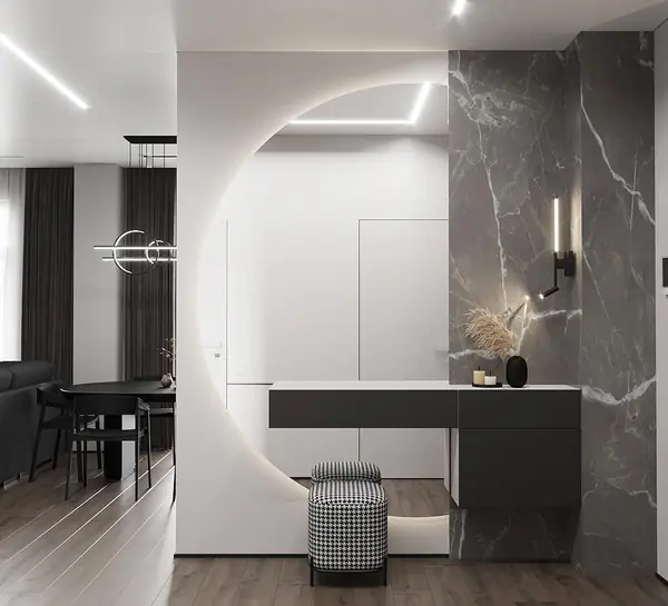 Полукруглое зеркало в интерьере прихожей