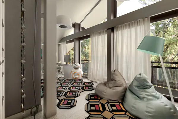 A room for boys in a glass house/ Детская спальня в стеклянном доме.