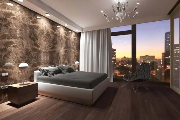 Спальня с минимальным наполнением мебели и максимально комфортной атмосферой