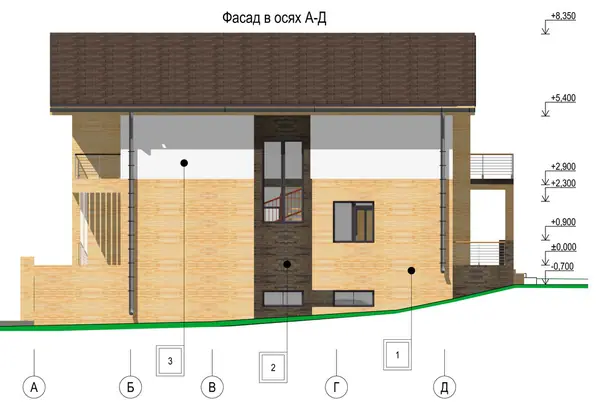 Двухэтажный дом на склоне