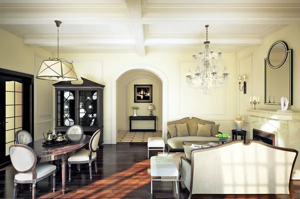 Dining room with fireplace