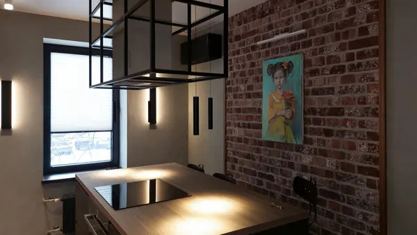 Лофт в квартире фотографа: кухня и холл, 103 кв. м.