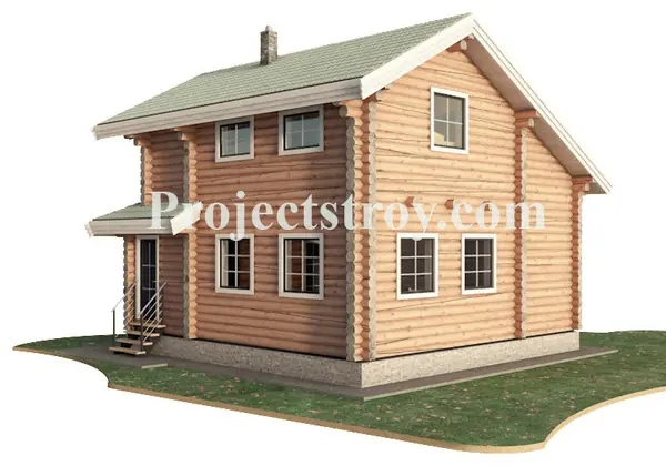 Дачный дом из бревна с гаражом