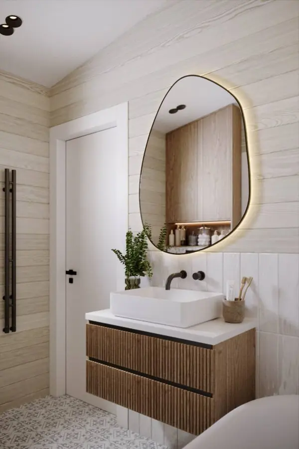 Дизайн ванной комнаты в доме из бруса