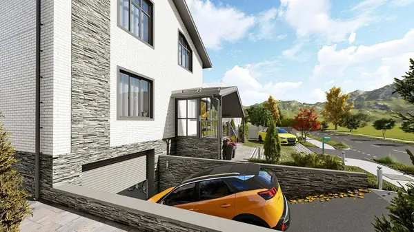 Проект дома с мансардой и гаражом в цокольным этаже