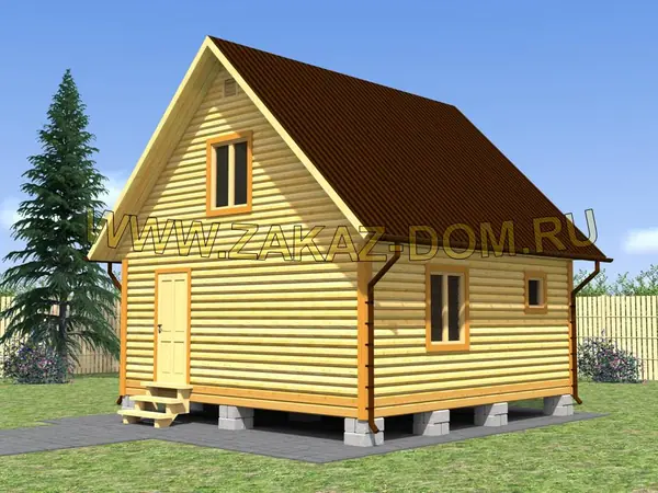 Проект бани с мансардой из бруса (6х6 м) : 2Б-4