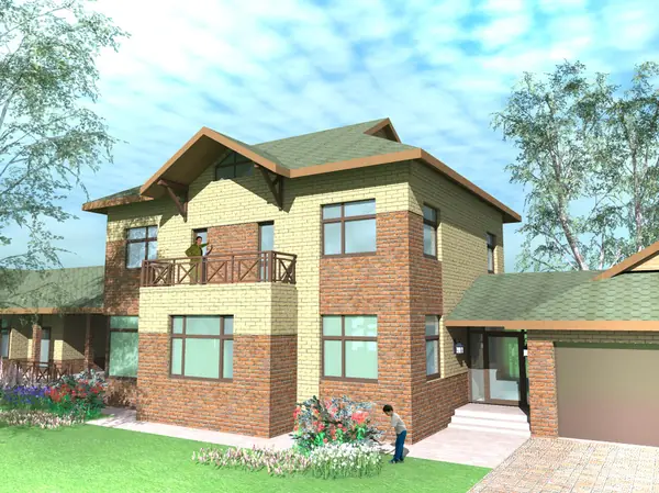 Двухэтажный жилой дом с мансардой и гаражом