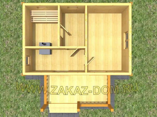 Проект одноэтажной бани из бруса (6х6 м) : Б-106