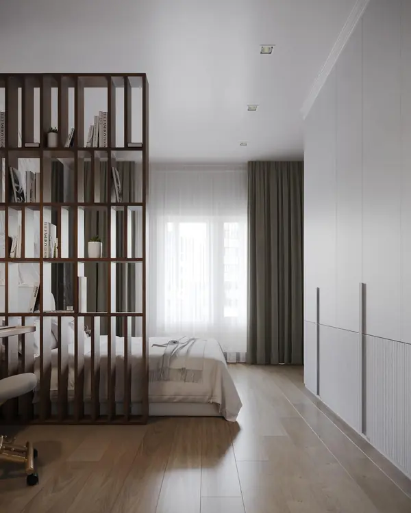 Спальня, рабочая зона и зона отдыха