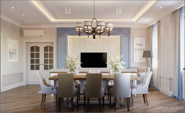 Кухня и гостиная в коттедже