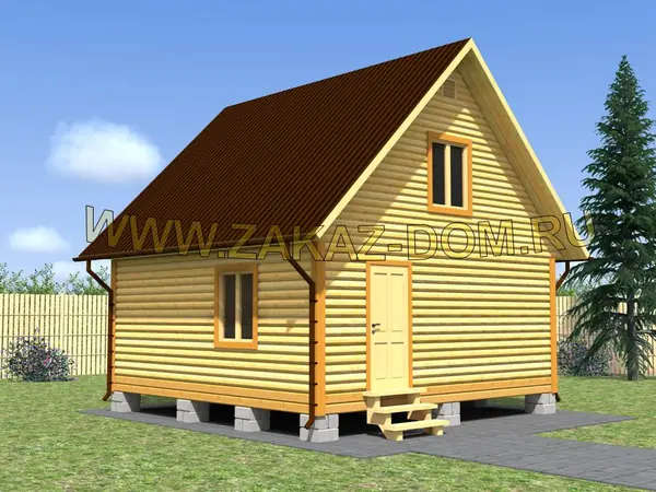 Проект бани с мансардой из бруса (6х6 м) : 2Б-4