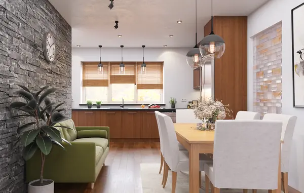 Кухня-столовая в загородном доме