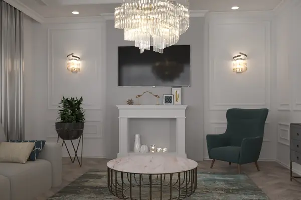 Кухня и гостинная в стиле неоклассика