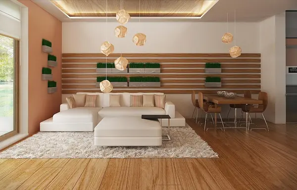 Аккуратный одноэтажный дом с деревянной отделкой на фасадах