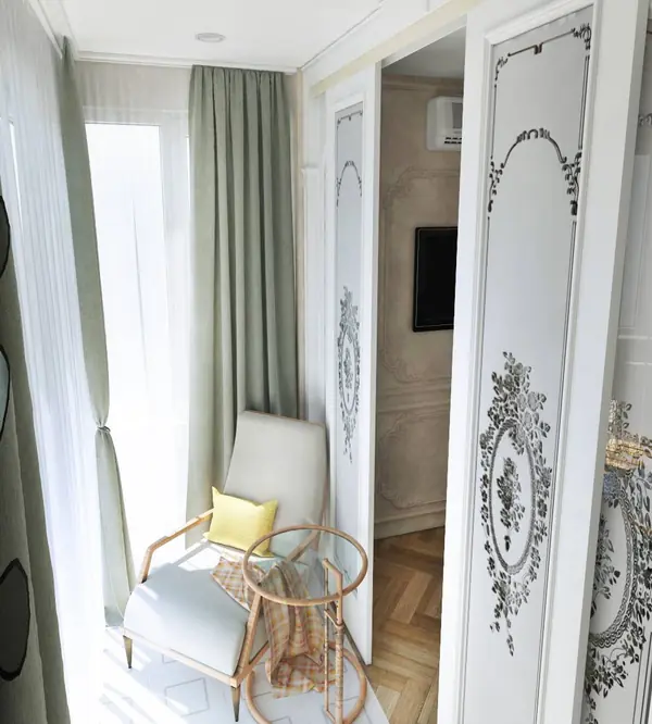 Интерьер лоджии в трехкомнатной квартире