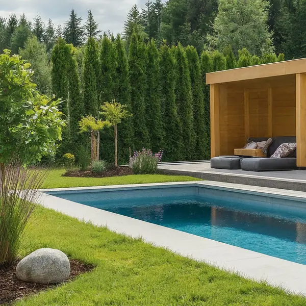 Проект зоны отдыха в частном саду с бассейном