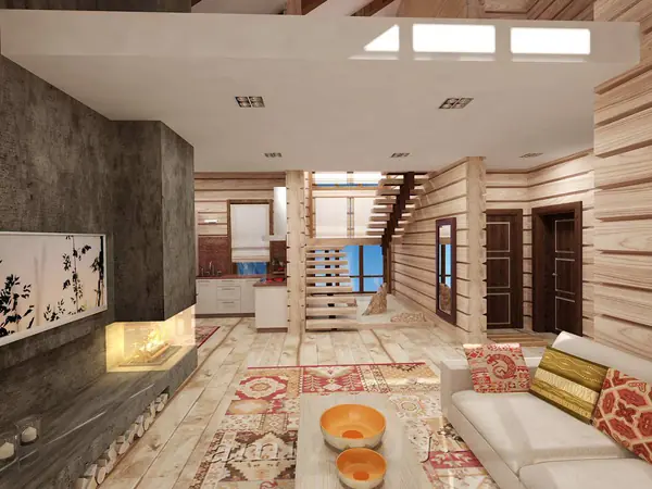 Гостиная в деревянном коттедже (Горный Алтай)