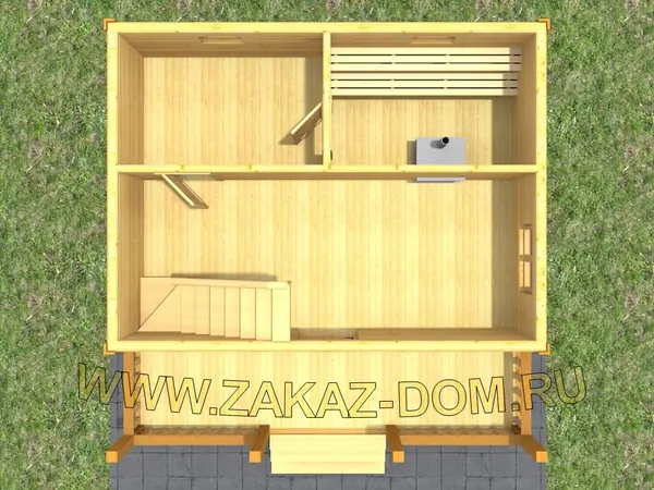 Проект бани с мансардой из бруса (6х6 м) : 2Б-9