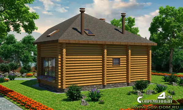 16-060 Проект угловой бани с гостевыми комнатами