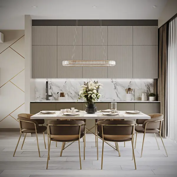 Светлая кухня-гостиная частного дома