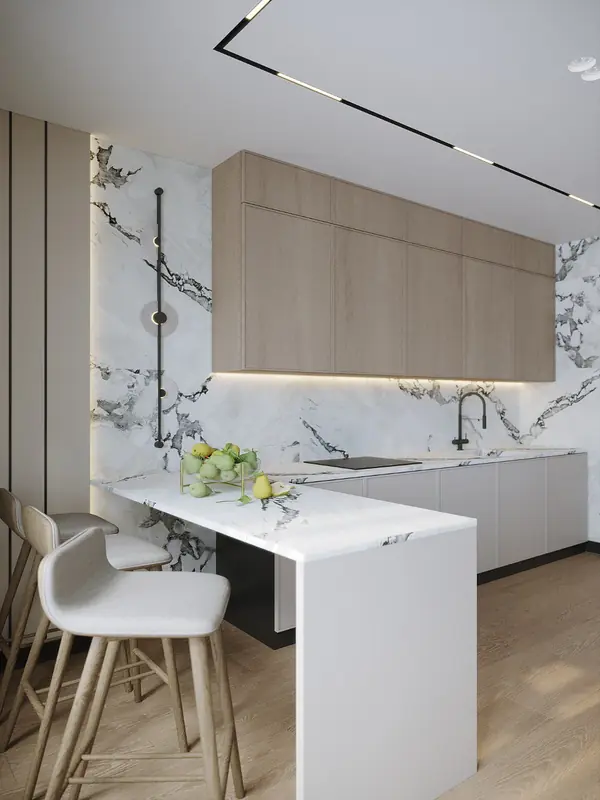 Дизайн кухни-гостиной в природных цветах