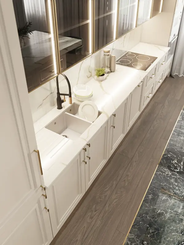 Кухня и отдельная столовая в коттедже