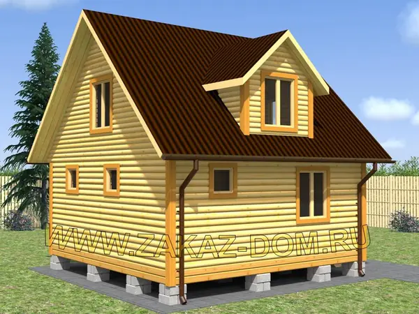 Проект бани с мансардой из бруса (6х6 м) : 2Б-42