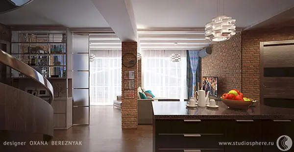 Яркий лофт для молодой семьи