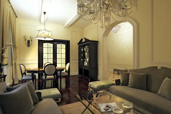 Dining room with fireplace