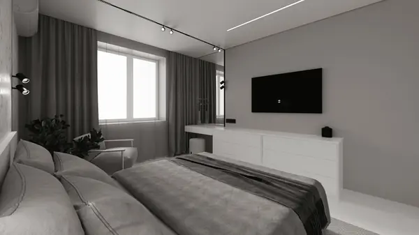 Монохромный минимализм в дизайне квартиры 100 кв. м. для семейной пары