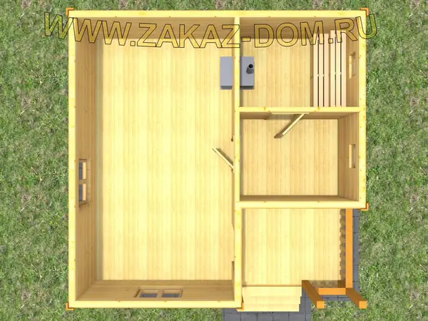 Проект одноэтажной бани из бруса (6х6 м) : Б-108