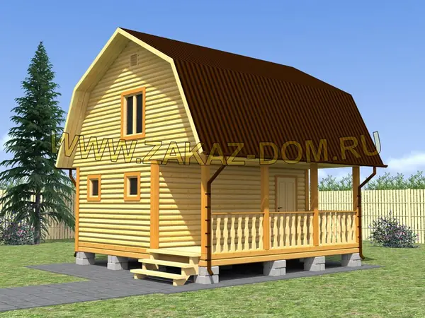 Проект бани с мансардой из бруса (6х6 м) : 2Б-3