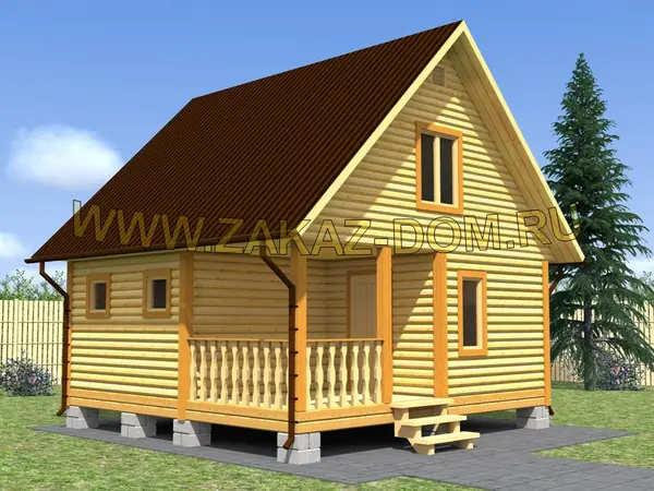 Проект бани с мансардой из бруса (6х6 м) : 2Б-7