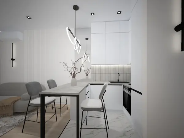 Современная кухня-гостиная. Площадь 17 м2