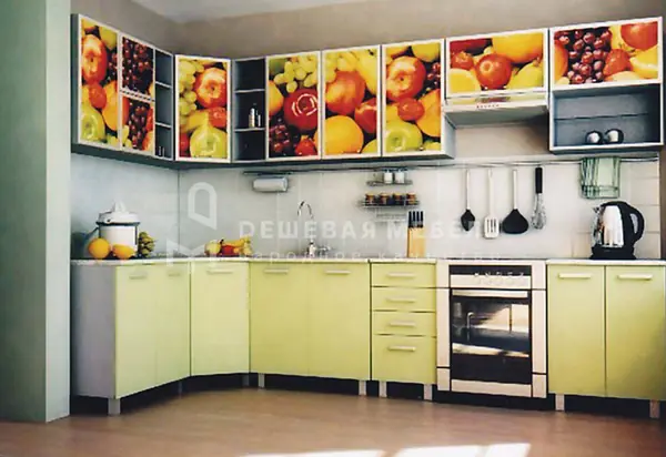 Г-образная кухня "Корнер арт.45" с фотопечатью