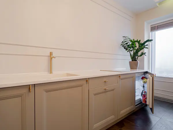 Меблировка квартиры: необычная кухня и гардеробная