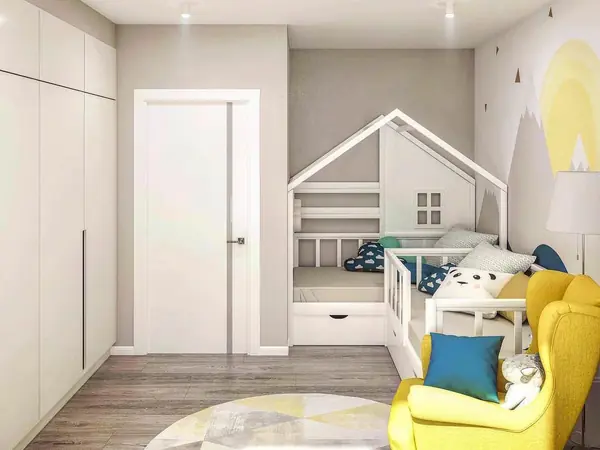 Компактная детская для двоих с горами и солнцем на обоях Alltowall