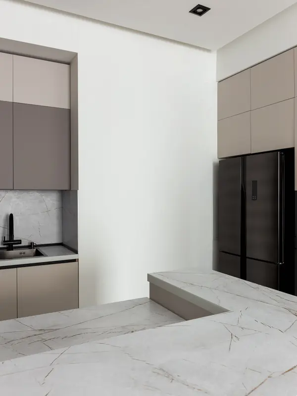 Угловая кухня-гостиная с барной в ЖК Матч Поинт