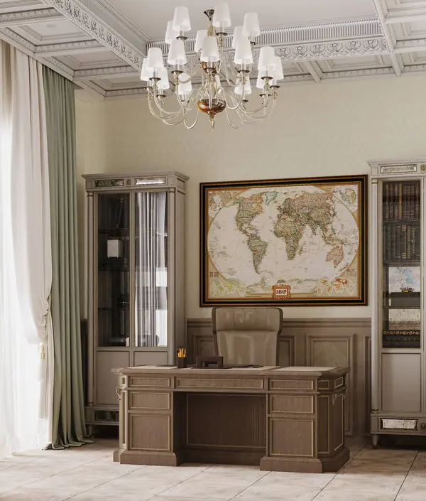 Кабинет  в доме в классическом стиле.