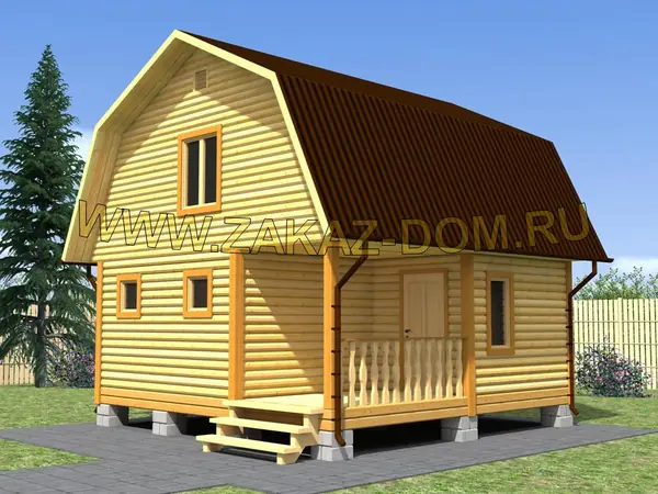 Проект бани с мансардой из бруса (6х6 м) : 2Б-15